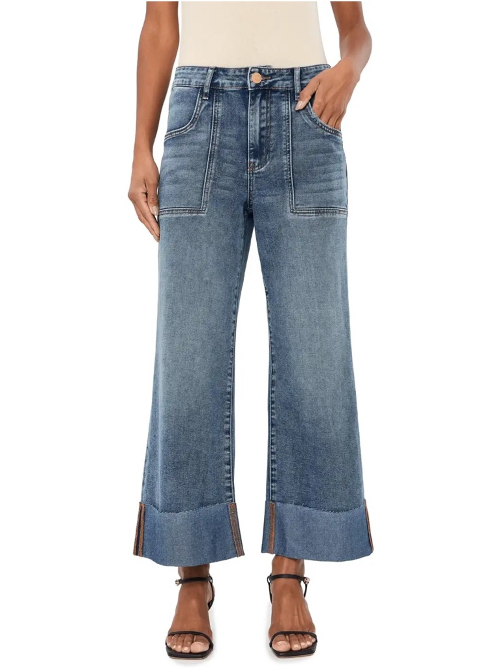 MAKE AN OFFER - KUT from the Kloth High-Rise Wide-Leg Meg Cuffed Jeans